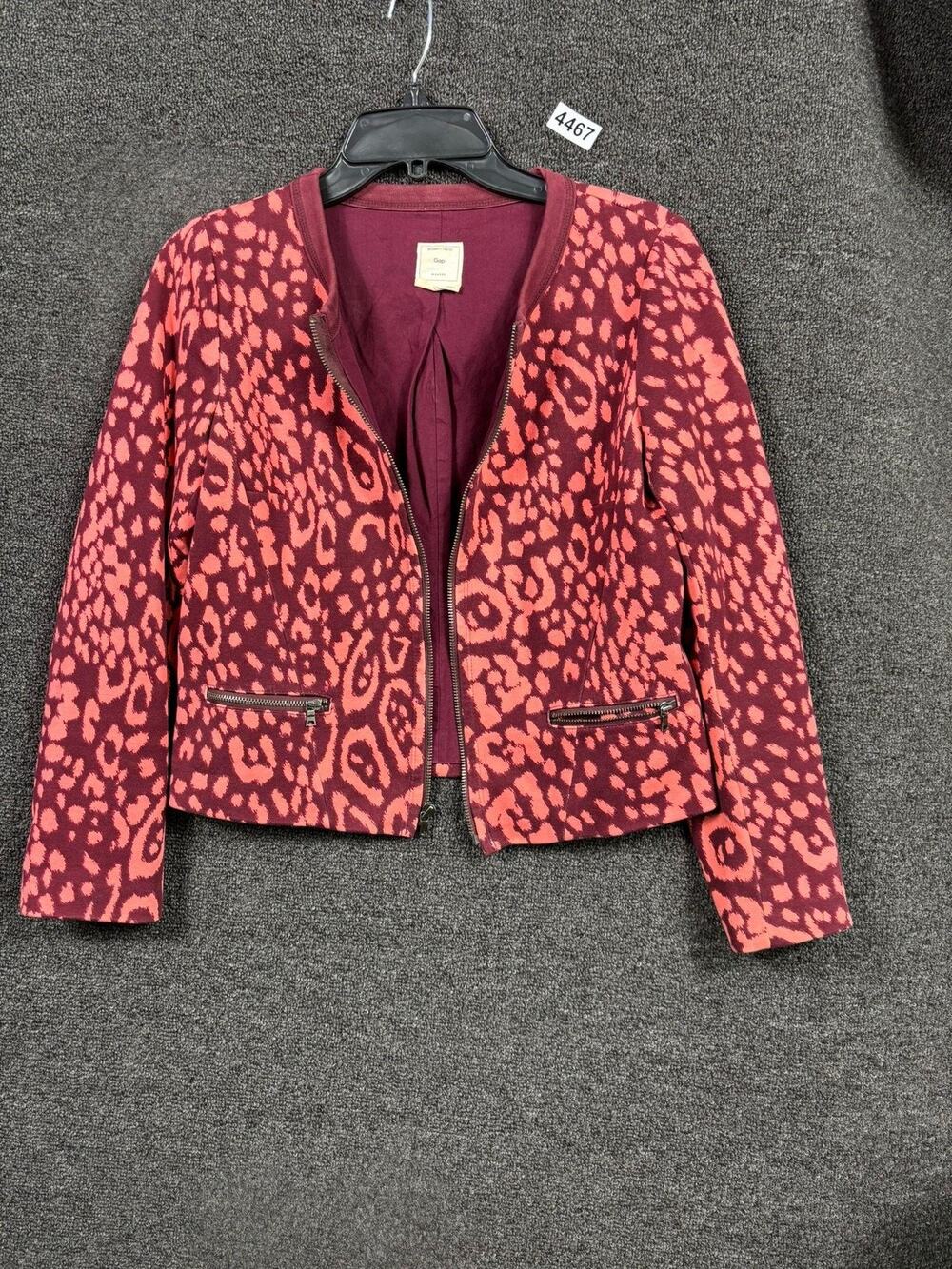 Gap Jacket Womens Size S Pink Leopard Sassy Zip Pockets Fall 2013 Cotton Blend